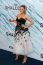 <p>The actress showed up at the NYC premiere of her new film wearing a Carolina Herrera gown with a twist: Boosting a cone-shaped leather bodice (Madonna would be proud), an embellished tulle skirt and black nail polish, the pregnant starlet showed how to mix fairytale with rock chic effortlessly. <i>[Photo: Rex]</i></p>