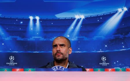 Football - Bayern Munich Press Conference - Allianz Arena, Munich, Germany - 11/5/15 Bayern Munich coach Pep Guardiola during the press conference Reuters / Michaela Rehle