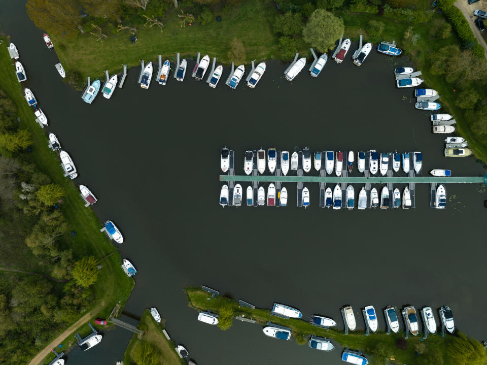 An aerial photo of boats on a river taken with the DJI Mavic 3 Pro's main camera