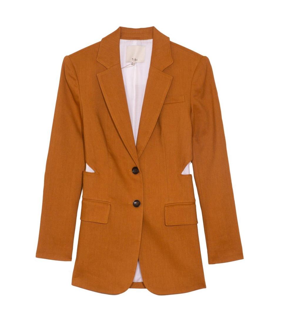 Linen Cutout Blazer in Cinnamon