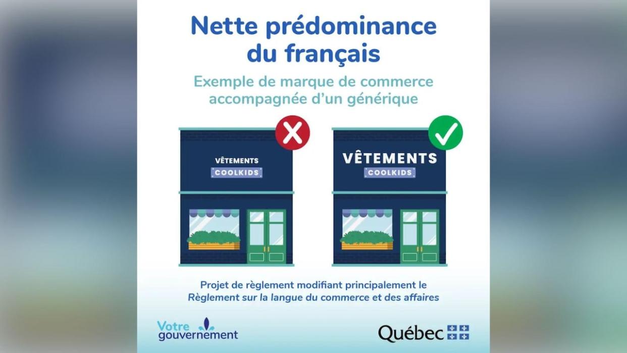 The Quebec government is updating the Charter of the French language to ensure storefronts are predominately French. (Jean-François Roberge/X) (Government of Quebec - image credit)