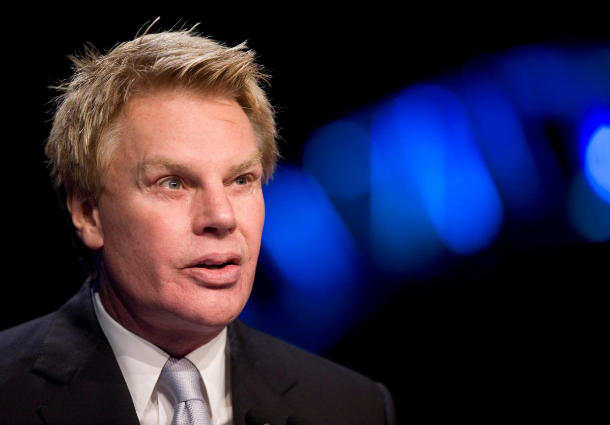 In this Tuesday, Jan. 13, 2009, file photo, Michael Jeffries, former CEO of Abercrombie & Fitch, speaks at the annual National Retail Federation conference in New York. A BBC investigation revealed that Jeffries and his partner Matthew Smith were at the center of several allegations of sexual misconduct.