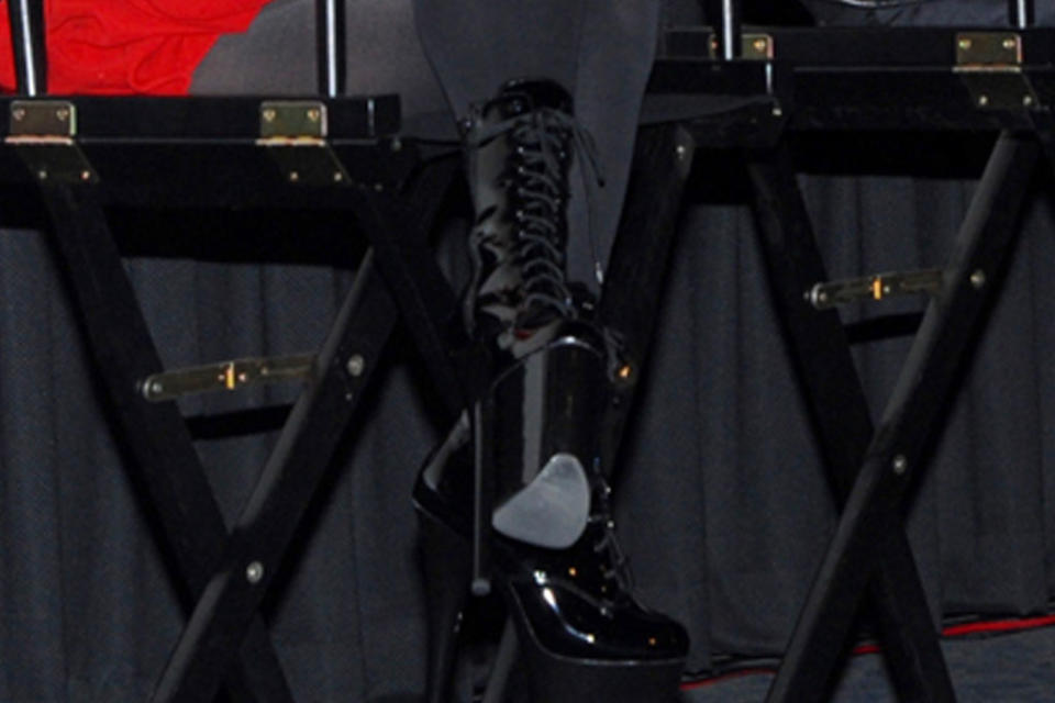 Detail of Lady Gaga’s Pleaser boots. - Credit: SplashNews.com