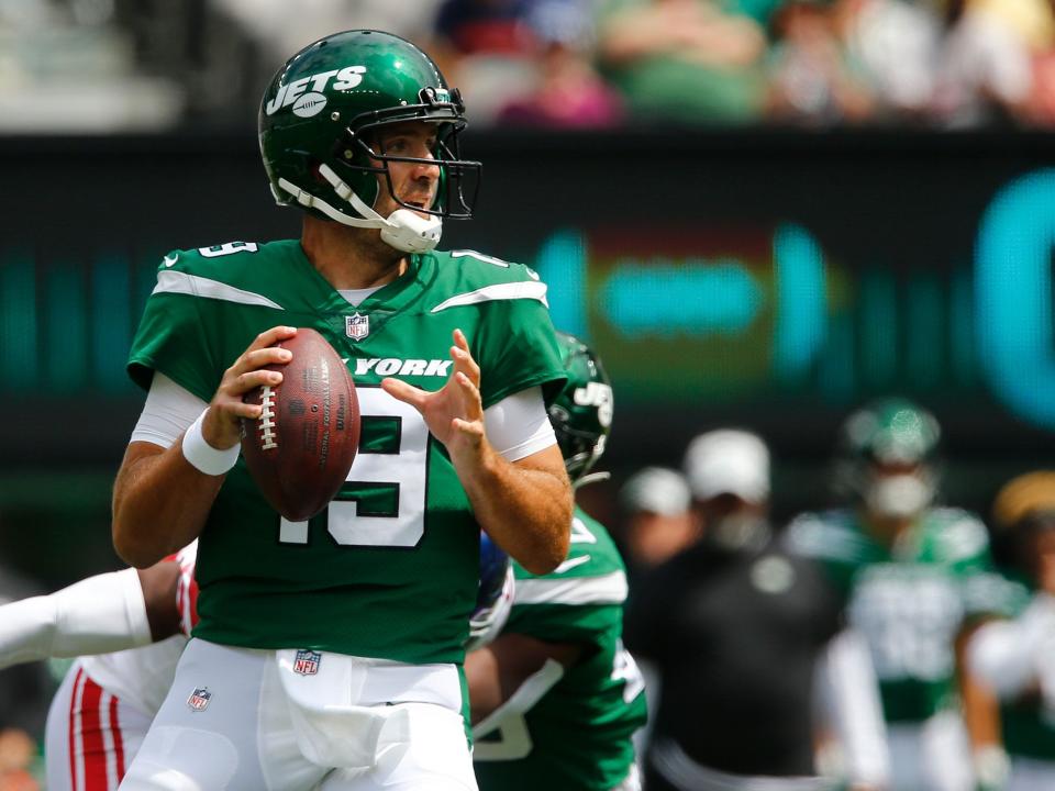 Joe Flacco looks to pass during a preseason game against the New York Giants.