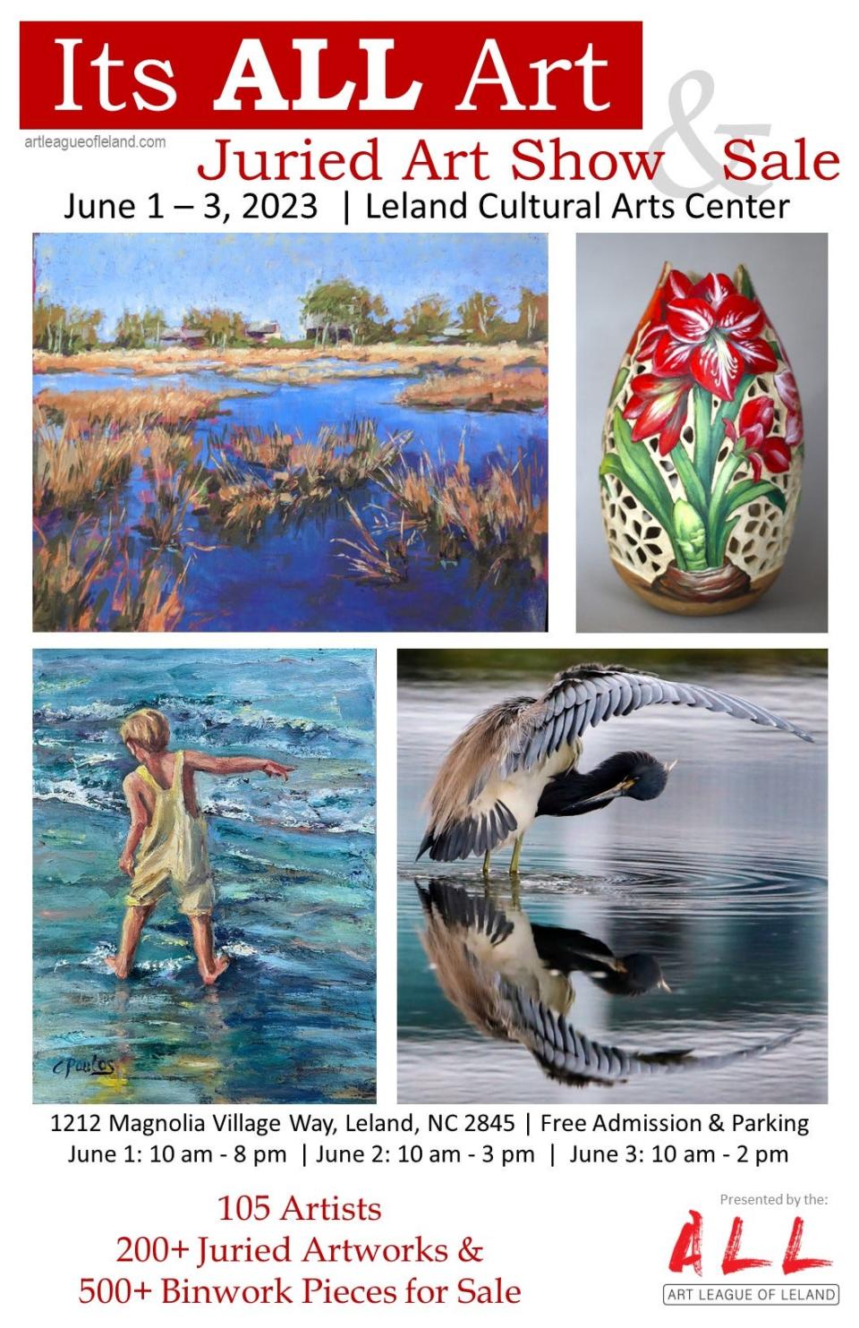 The Arts League of League presents its Art Juried Art Show & Sale, June 1-3 at the Leland Cultural Arts Center.