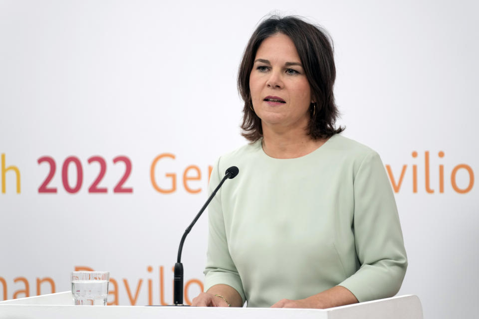 German Foreign Minister Annalena Baerbock, speaks at the COP27 U.N. Climate Summit, Thursday, Nov. 17, 2022, in Sharm el-Sheikh, Egypt. (AP Photo/Peter Dejong)