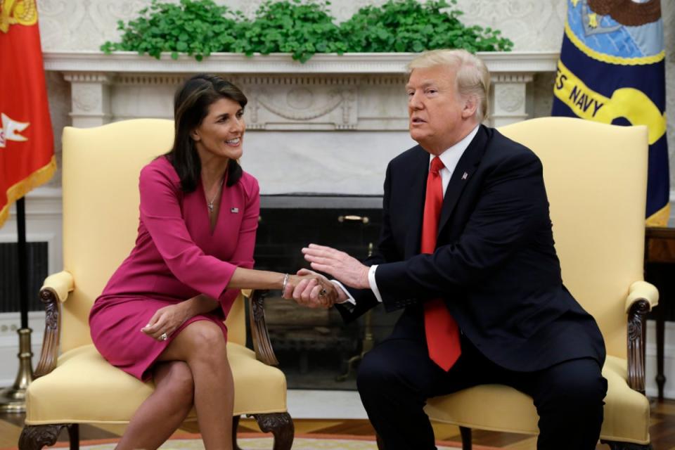 Nikki Haley and then-President Trump shaking hands