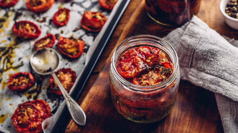 Jar of oil-packed tomatoes