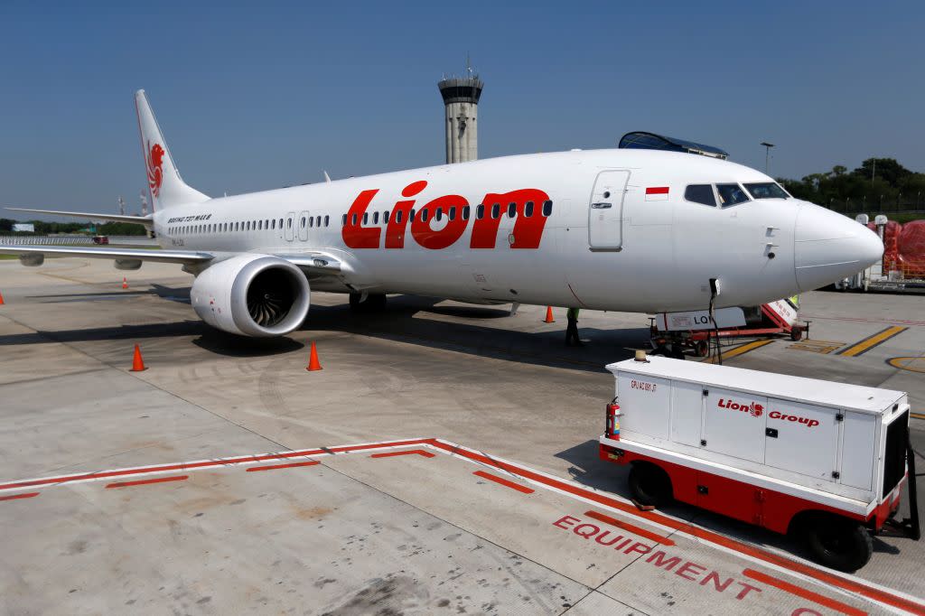 Lion Air's Boeing 737 Max 8 airplane sits on the tarmac near Jakarta