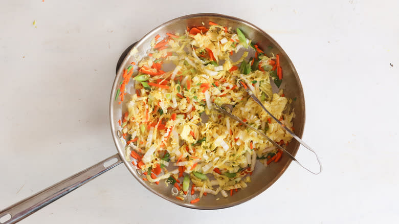 cabbage carrot stir fry in pan