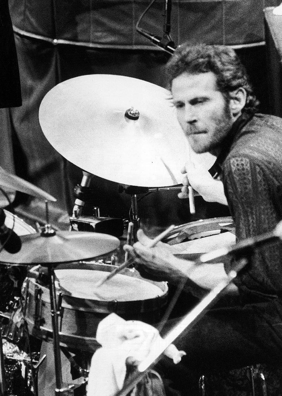 FILE - In this Nov. 27, 1976 file photo, Levon Helm, of The Band, playes drums at the band's final live performance at Winterland Auditorium in San Francisco. Helm, who was in the final stages of his battle with cancer, died Thursday, April 19, 2012 in New York.  He was 71.  He was a key member of The Band and lent his distinctive Southern voice to classics like