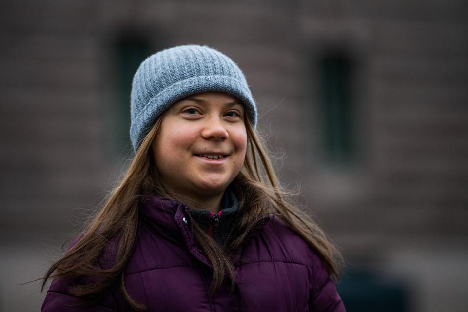 Swedish climate activist Greta Thunberg is pictured as she protests in front of the Swedish Parliament (Riksdagen) in Stockholm, on November 19, 2021. (Photo by Jonathan NACKSTRAND / AFP) (Photo by JONATHAN NACKSTRAND/AFP via Getty Images)