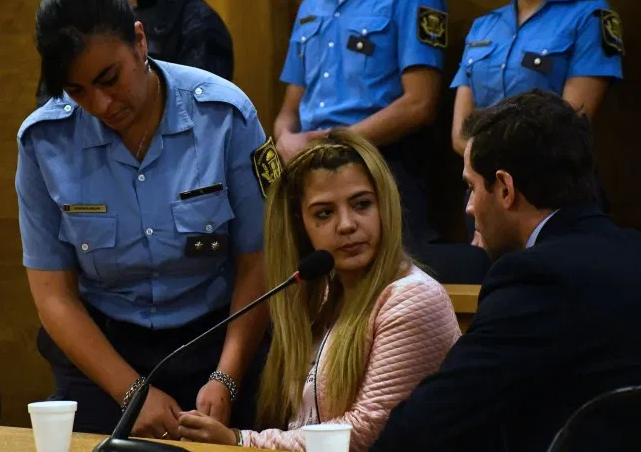 Pictured is an emotional Brenda Barattini in court in Cordoba, Argentina.