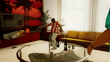 character shooting a home entertainment center in "grand theft auto: vice city"