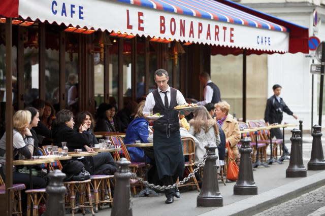 'Paris, France - April 27, 2012: Cafe Le Bonaparte in Paris. After World War II, St-Germain-des-Pres became synonymous with inte