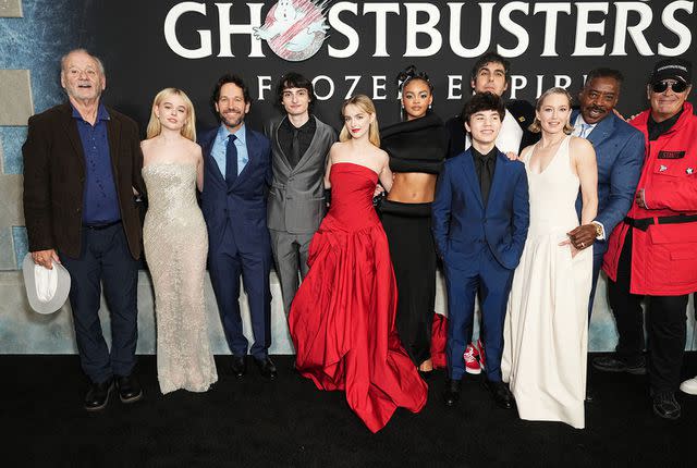 <p>John Nacion/Variety via Getty</p> (L-R) Bill Murray, Emily Alyn Lind, Paul Rudd, Finn Wolfhard, Mckenna Grace, Celeste O'Connor, Logan Kim, Gil Kenan, Carrie Coon, Ernie Hudson and Dan Aykroyd