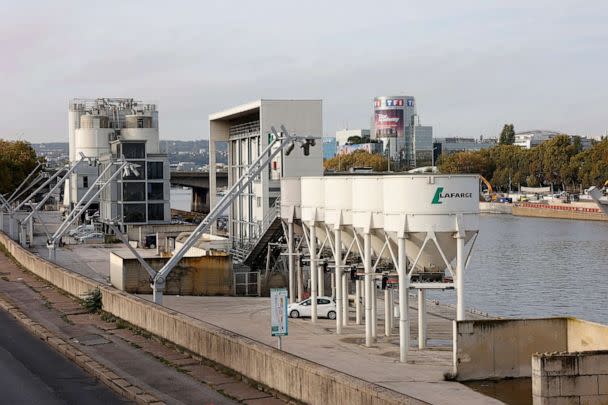 PHOTO: In this Oct. 19, 2022, file photo, the concrete plant of the French building materials company, Lafarge is seen in Issy-les-Moulineaux, France. (Chesnot/Getty Images, FILE)