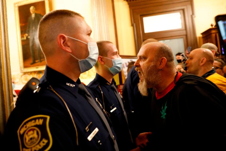 Michigan United for Liberty protesters at the state Capitol in Lansing on April 30, 2020.