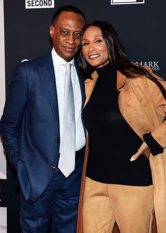 <p>Ella Hovsepian/Getty</p> Brian Maillian and Beverly Johnson attend the LGBTQ + Seniors photo exhibit in Los Angeles, California