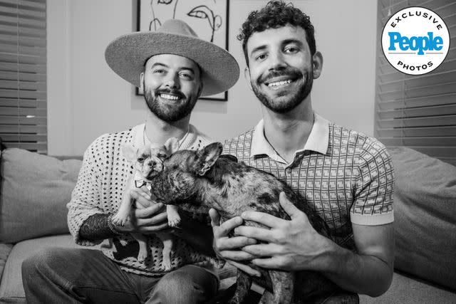 <p>Ford Fairchild</p> Adam Mac (left), Lee Pfund and their dogs Pearl and Priscilla