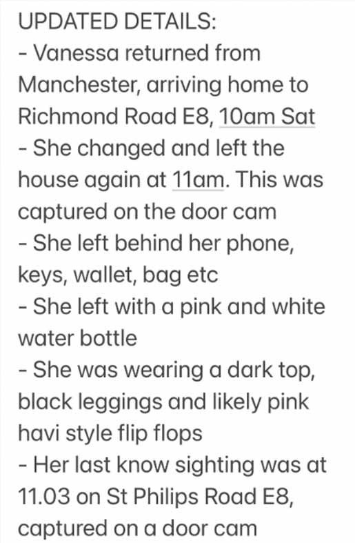 Heawood posted details of the circumstances surrounding missing mum Vanessa's disappearance. (Sophie Heawood/X)