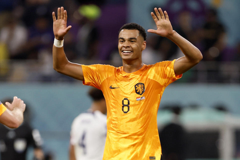 DOHA, QATAR - DECEMBER 03: Cody Gakpo of Netherlands during the FIFA World Cup Qatar 2022 Round of 16 match between Netherlands and USA at Khalifa International Stadium on December 3, 2022 in Doha, Qatar.(Photo by Richard Sellers/Getty Images)