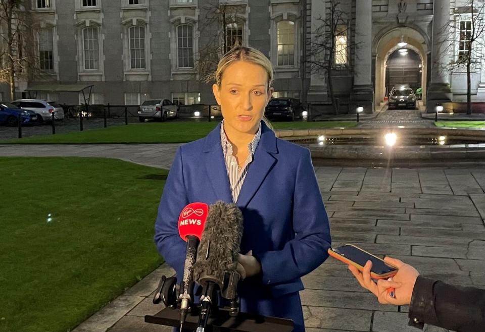 Ireland's Justice Minister Helen McEntee speaking to the media outside Government Buildings on Friday (PA)