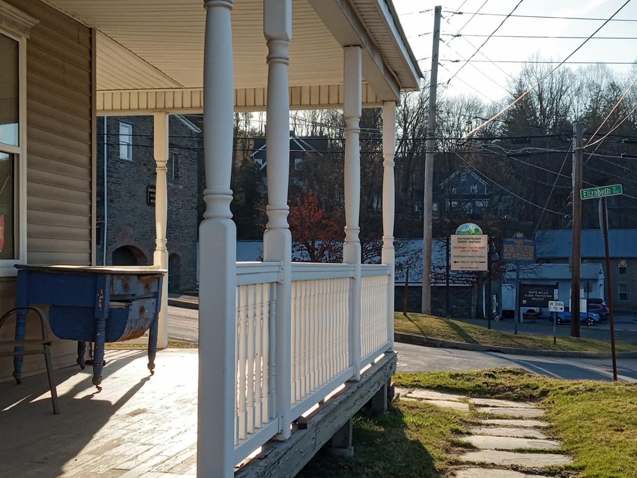 March 12, 2024, in White Mills, Pennsylvania, under pleasant spring like weather, provided a chance for a sunny picture of the White Mills Hotel porch.