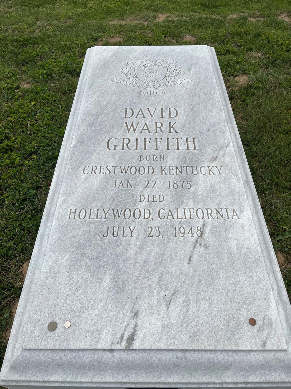 The stone marking the grave of noted movie director and racist D.W. Griffith.