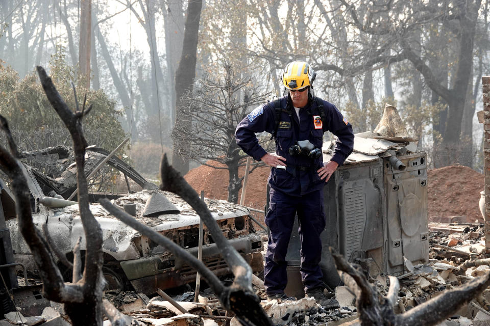 Rescue teams continue to search debris in Paradise, California, in the wake of the Camp fire's devastation. (Photo: Wu Xiaoling/Xinhua News Agency via Getty Images)