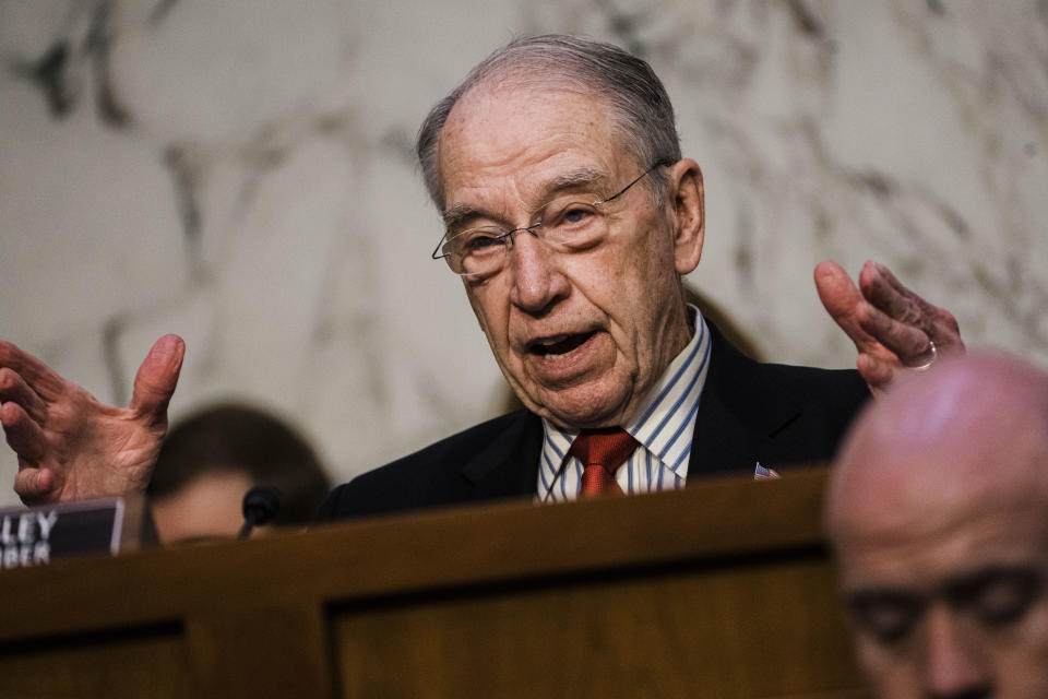 FILE: Sen. Chuck Grassley (R-IA) asks questions of Supreme Court nominee Judge Ketanji Brown Jackson during her confirmation hearing on Capitol Hill on Monday, Mar. 22, 2022 in Washington, DC.  / Credit: Kent Nishimura / Los Angeles Times via Getty Images