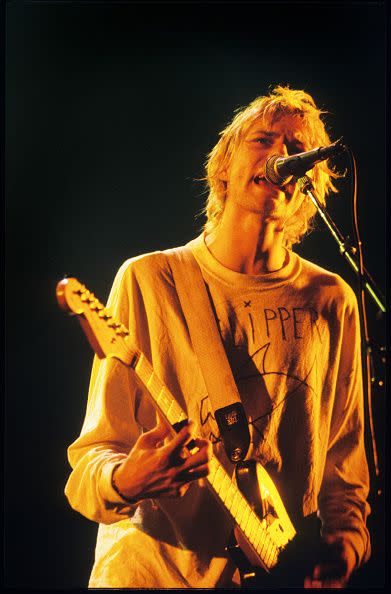 <p>Kurt Cobain performing in Paris, France in 1992. After several global tour stops and a pair of EPs, Nirvana released their third studio album, <em>In Utero, </em>in 1993, which garnered more critical and commercial acclaim.</p>