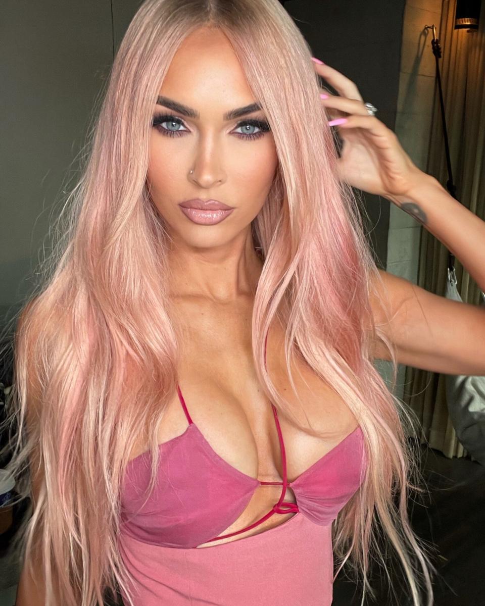 Megan Fox Pink Hair Selfie Pink Dress