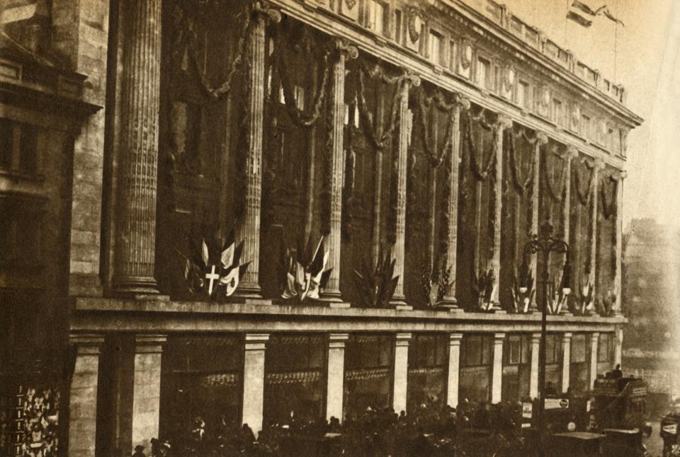 The Opening of Selfridge's', 1909, (1933). View of Selfridge's department store in Oxford Street, London. The shop, founded by Harry Gordon Selfridge and designed by Daniel Burnham of Chicago, opened in March 1909. From 