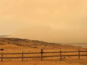 A view shows the hazy landscape in Jindabyne, a township affected by the Dunns Road bushfire, in New South Wales, Australia