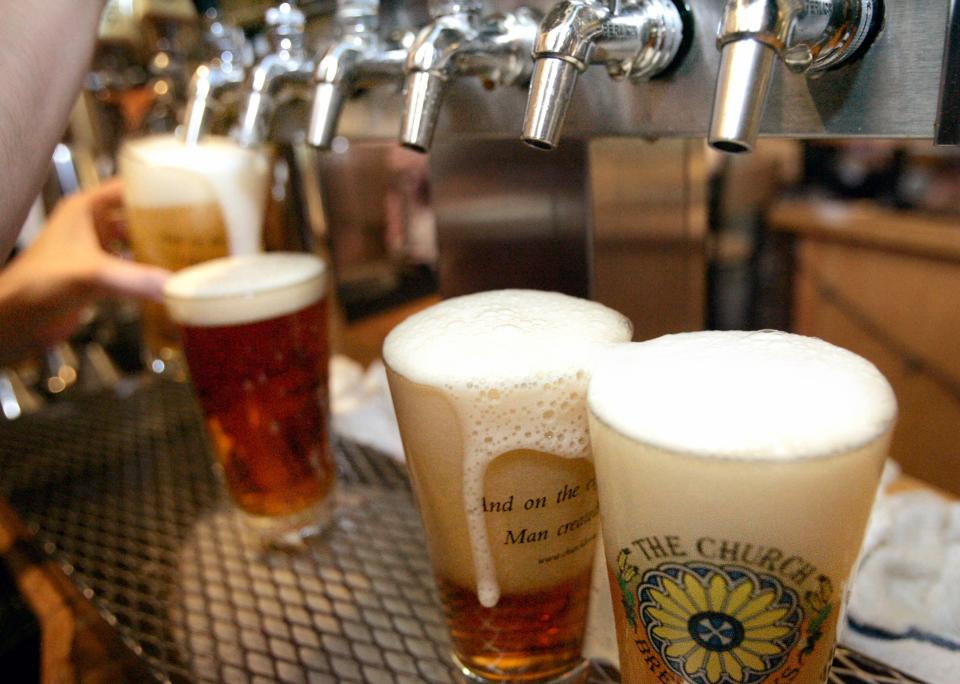 In this June 6, 2008 file photo, a row of freshly poured draft beers are seen in Pittsburgh.