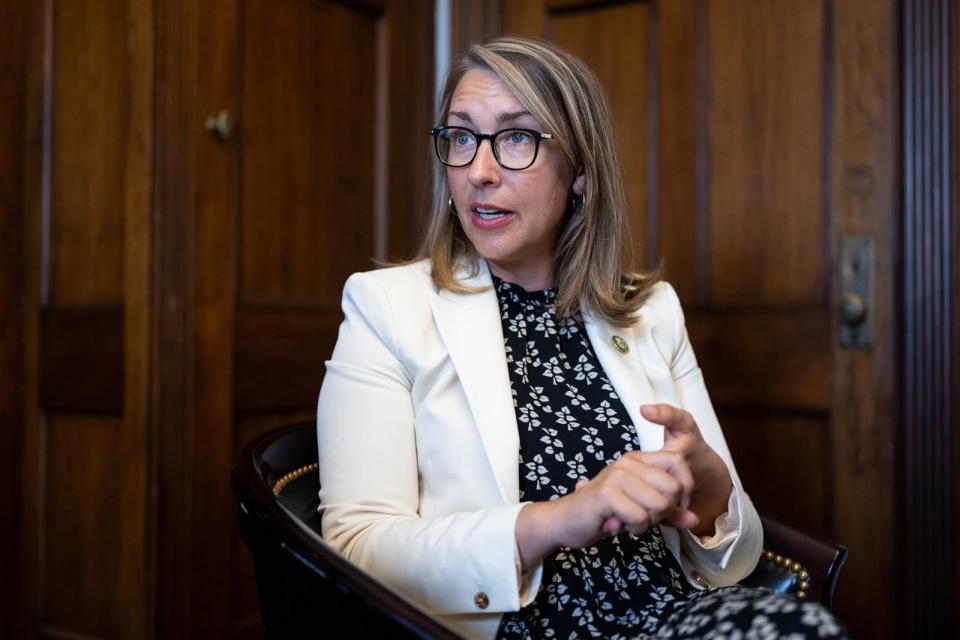 PHOTO: In this July 25, 2023, file photo, Rep. Hillary Scholten speaks in her office in the Longworth House Office Building in Washington, D.C. (Bill Clark/CQ-Roll Call, Inc via Getty Images, FILE)