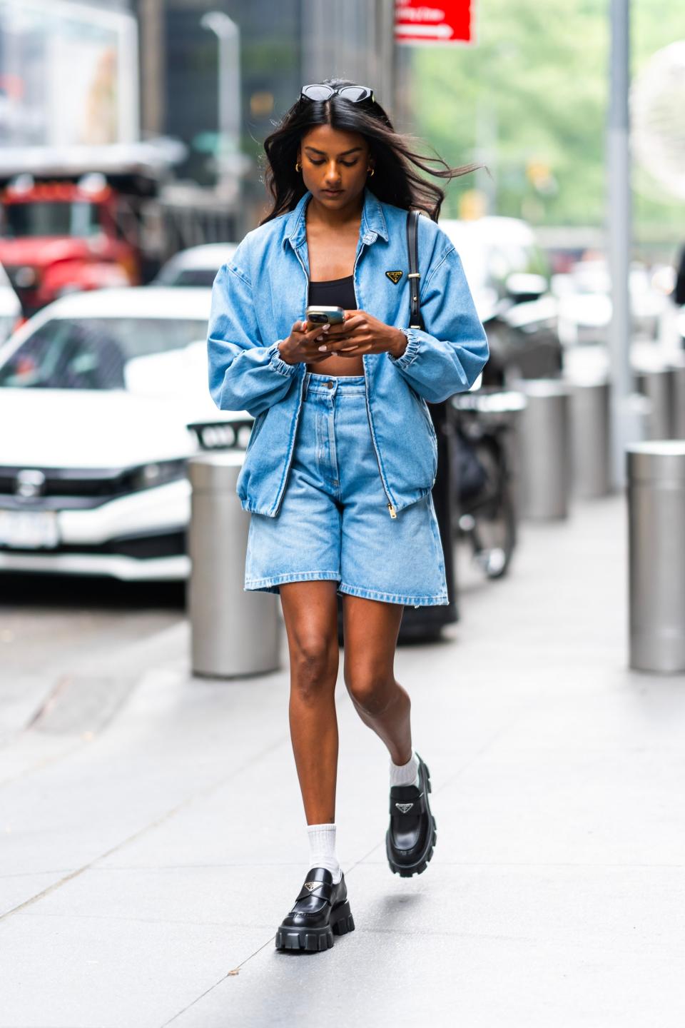 Simone Ashley in midtown Manhattan on May 13, 2024 (Photo by Gotham/GC Images)