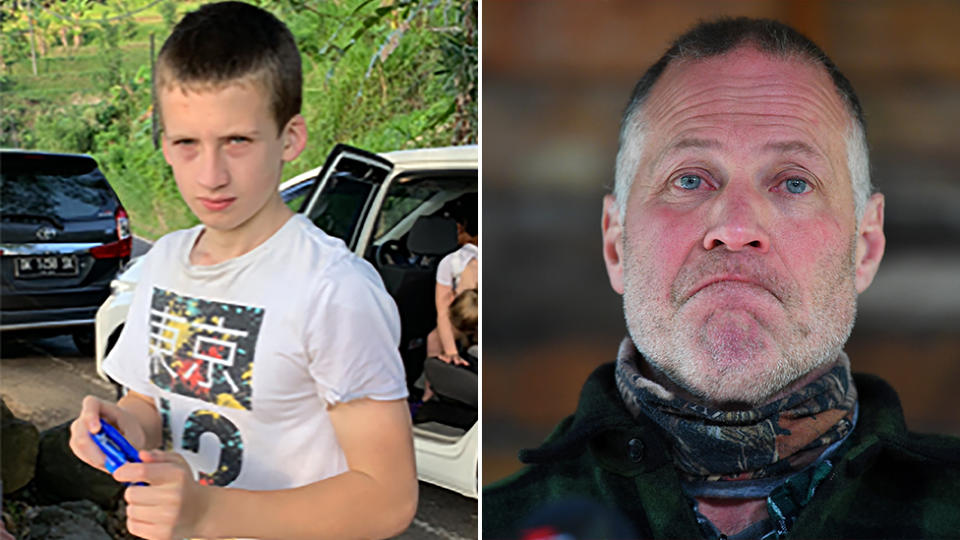 Pictured is 14-year-old William Wall, who was found deceased on Wednesday, following an extensive search and on the right, his father, Shane Wall.