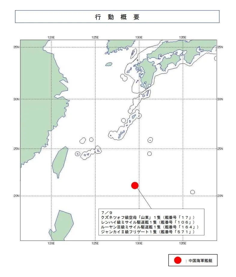 山東號航艦動態。(圖/防衛省)