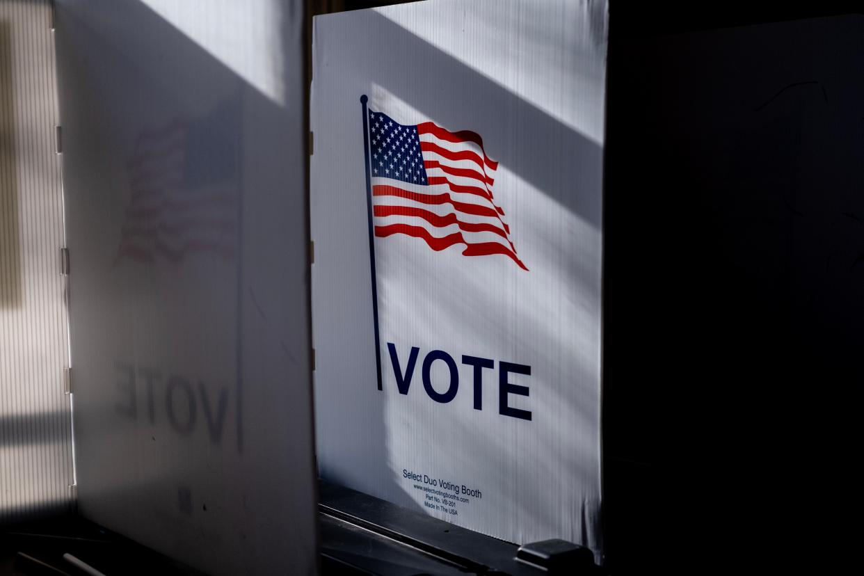 A voting booth at the Gates of Heaven Synagogue on November 8, 2022 in Madison, Wisconsin.