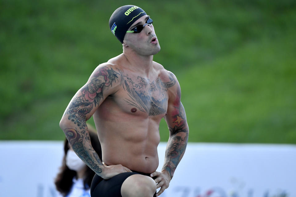 <p>FORO ITALICO, ROME, ITALY - 2021/06/25: Bruno Fratus of Brazil prepares to compete in the men 50m freestyle during the 58th Sette Colli Trophy International Swimming Championships.Bruno Fratus placed first. (Photo by Andrea Staccioli/Insidefoto/LightRocket via Getty Images)</p> 