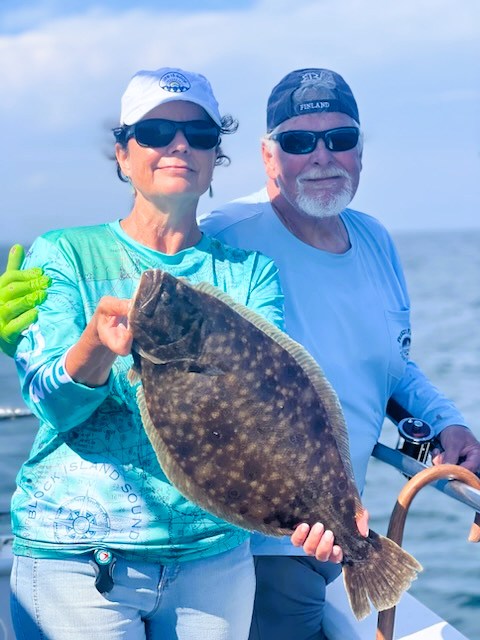 According to Jeff Sullivan of Lucky’s Bait and Tackle in Warren: “The black sea bass bite is improving and the summer flounder [fluke, pictured] are in deeper water.”