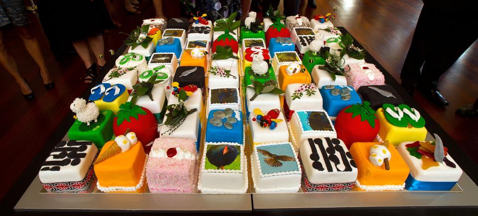 WELLINGTON, NEW ZEALAND - NOVEMBER 14: Prince Charles, Prince of Wales' 64th birthday cake decorations at Government House on November 14, 2012 in Wellington, New Zealand. The Royal couple are in New Zealand on the last leg of a Diamond Jubilee that takes in Papua New Guinea, Australia and New Zealand. (Photo by Marty Melville - Pool/Getty Images)