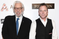 <p>"I'm going to embarrass him right now... I have always felt that not only is my father one of the most prolific actors in the English language, he is also one of the most important," <a href="https://www.today.com/video/kiefer-donald-sutherland-on-what-it-was-like-working-together-for-first-time-628139587577" rel="nofollow noopener" target="_blank" data-ylk="slk:Kiefer told Today in 2016;elm:context_link;itc:0;sec:content-canvas" class="link ">Kiefer told <em>Today</em> in 2016</a>. "He's someone that I wanted to work with for my whole career."</p>