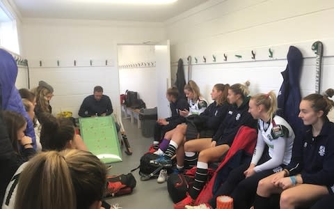 Garrard in the dressing room with a tactics board - Credit: BECKIE MIDDLETON&nbsp;&nbsp;