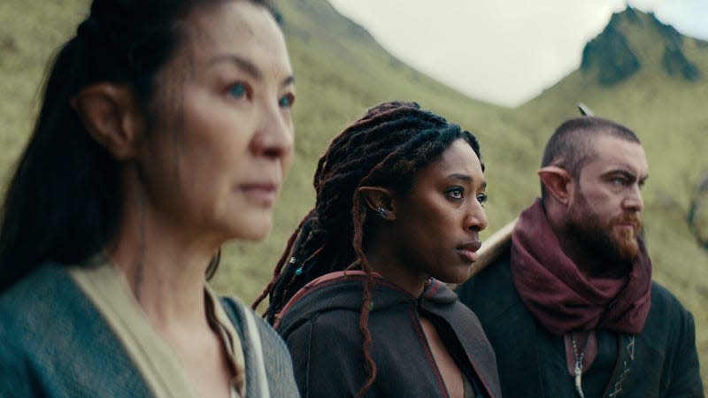 Michelle Yeoh, Sophia Brown, and Laurence O’Fuarain in The Witcher: Blood Origin.