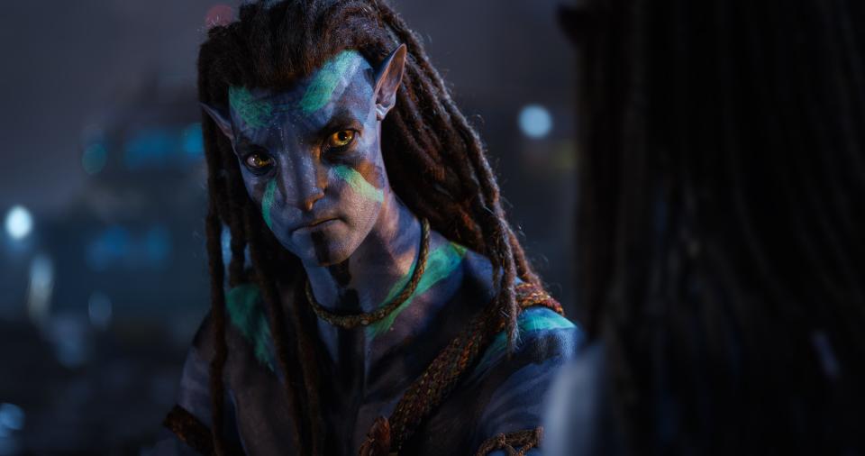 Sam Worthington returns as former Marine and now Na'vi warrior Jake Sully in "Avatar: The Way of Water."