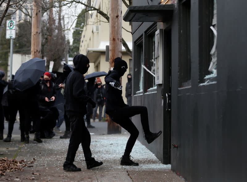 Protest after the inauguration of U.S. President Joe Biden, in Portland, Oregon