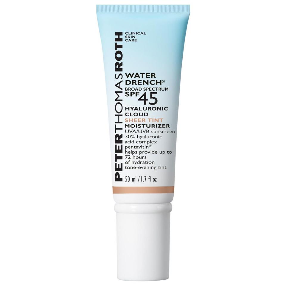 <p><a href="https://go.redirectingat.com?id=74968X1596630&url=https%3A%2F%2Fwww.sephora.com%2Fproduct%2Fpeter-thomas-roth-water-drench-r-hyaluronic-cloud-sheer-tint-moisturizer-broad-spectrum-spf-45-P511259&sref=https%3A%2F%2Fwww.townandcountrymag.com%2Fstyle%2Fbeauty-products%2Fg60858081%2Fbest-tinted-moisturizer-with-spf%2F" rel="nofollow noopener" target="_blank" data-ylk="slk:Shop Now;elm:context_link;itc:0;sec:content-canvas" class="link ">Shop Now</a></p><p>Water Drench Hyaluronic Cloud transparent Tint Moisturizer Broad Spectrum SPF 45</p><p>sephora.com</p><p>$56.00</p>